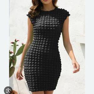 Planet Gold Elegant Black Textured Dress